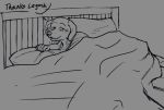  anthro beastars bed bedroom bedroom_eyes bird_dog canid canine canis domestic_dog edit eggubboyo fur furniture golden_retriever hunting_dog jack_(beastars) male mammal monochrome narrowed_eyes retriever seductive text 