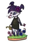  anthro band-aid bandage black_body black_fur blue_eyes bottomless clothed clothing didelphid featureless_crotch female flower fur grass grey_body grey_fur hair mammal marsupial nash_(zenirix) plant purple_hair scar simple_background smile solo virginia_opossum watering_can whiskers white_background white_body white_fur zenirix 