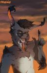  5_fingers anthro dragon ear_piercing ear_ring eyewear fingers fur furred_dragon glasses hi_res male open_mouth orange_eyes piercing ravoilie smile solo teeth tongue 