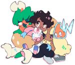  brown_hair commentary commission creature decidueye english_commentary frightfest gen_4_pokemon glasses holding holding_pokemon lopunny on_lap pokemon pokemon_(creature) pokemon_on_lap rotom rotom_(normal) sitting sylveon transparent_background 