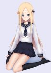  1girl abigail_williams_(fate/grand_order) bangs black_bow blonde_hair blue_eyes blush bow breasts fate/grand_order fate_(series) forehead highres long_hair looking_at_viewer multiple_bows orange_bow parted_bangs rihyaruto_bafuman solo 