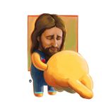  1:1 animal_crossing beard clothing costume facial_hair fursuit hair human iammarcpi jesus_christ long_hair male mammal mascot_costume nintendo religion sad solo video_games zipper_t._bunny 