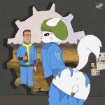  1:1 2020 annoyed anthro anus apollo_caelum backsack balls bethesda_softworks butt clothed clothing digital_media_(artwork) fallout fur genitals gieeg hair hank_hill human looking_back male mammal nuka-cola penis perineum raised_tail simple_background torn_clothing video_games white_body white_fur wiener-fag 
