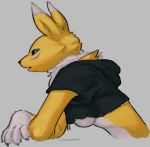  anthro breasts clothing crossed_arms digimon digimon_(species) female grey_background hi_res hoodie leaning leaning_forward looking_at_viewer napalm_express renamon side_boob simple_background solo topwear 