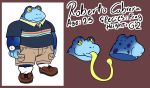  2020 absurd_res amphibian anthro belly blue_body bottomwear bunnybara clothing frog hi_res male overweight overweight_male shirt shorts solo text topwear 