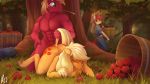  2020 abs absurd_res anthro apple apple_bloom_(mlp) applejack_(mlp) big_macintosh_(mlp) brother brother_and_sister clothed clothing cutie_mark detailed_background equid equine eyes_closed female food friendship_is_magic fruit grass green_eyes group hat headgear headwear hentwi hi_res incest male male/female mammal my_little_pony nude open_mouth outside plant sex sibling sister tail_pull tree young 