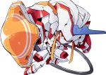  bibi cable chibi clenched_hand darling_in_the_franxx fighting_stance foreshortening horn lance mecha mecha_musume polearm red_eyes robot strelizia weapon 