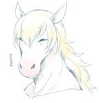  2016 ambiguous_gender blush equid equine eyes_closed giraffe_(artist) horse japanese_text mammal simple_background solo text translation_request white_background 
