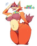  2020 absurd_res animal_crossing anthro audie_(animal_crossing) big_breasts bikini blue_eyes breasts canid canine canis clothing eyewear female fur hi_res looking_at_viewer mammal navel nintendo open_mouth orange_body orange_fur sasamino simple_background solo sunglasses swimwear video_games white_background wolf 