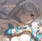  1girl anastasia_(fate/grand_order) artist_name blue_nails blush breasts character_name cleavage collarbone eyebrows_visible_through_hair fate/grand_order fate_(series) grey_hair hair_over_one_eye highres long_hair looking_at_viewer maid_headdress parted_lips small_breasts solo upper_body yume_ou 