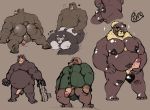  2020 anthro anus balls belly brown_body brown_fur butt clothing flaccid fur genitals group humanoid_hands kemono male male/male mammal masturbation musclegut overweight overweight_male penis pure_command shirt simple_background topwear ursid 