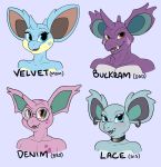  2020 black_pupils blue_body blue_eyes character_name collarbone denim_(hirurux) eyelashes eyewear glasses hi_res hirurux looking_at_viewer multicolored_body nidoking nidoqueen nintendo open_mouth pok&eacute;mon pok&eacute;mon_(species) purple_body round_glasses sharp_teeth simple_background species_request teeth velvet_(hirurux) video_games 