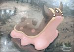  closed_mouth creature gastrodon gastrodon_(west) gen_4_pokemon manino_(mofuritaionaka) no_humans outdoors pokemon pokemon_(creature) puddle rain signature solo 