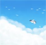  above_clouds ayu_(mog) bird blue_sky chick cloud flying flying_fish no_humans original outdoors penguin sky 