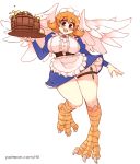  1girl :d apron bangs blush breasts brown_eyes dirndl dress eyebrows_visible_through_hair feathered_wings flipped_hair frills german_clothes harpy ishuzoku_reviewers juliet_sleeves large_breasts long_sleeves looking_at_viewer maid_headdress meidri monster_girl open_mouth orange_hair puffy_sleeves rtil short_hair smile solo thigh_strap wings 