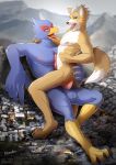  absurd_res anal anal_penetration anthro avian beak bird canid canine censored city cowgirl_position destruction duo erection falco_lombardi fox fox_mccloud genitals hi_res macro male male/male mammal nintendo on_top pecjob pecs penetration penis sex sitting star_fox tongue twstacker video_games 