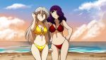  bikini breasts clothed clothing conditional_dnp duo female female/female hi_res human mammal maren_taverndatter not_furry raine_silverlock smile swimwear tom_fischbach twokinds webcomic 