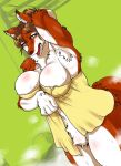  absurd_res anthro areola areola_slip arm_tuft breasts canid canine crotch_tuft dutch_angle elbow_tufts eyebrow_through_hair eyebrows female fur fur_tuft hair hi_res kemono kemosuke looking_at_viewer mammal navel neck_tuft red_tongue solo teeth tongue towel towel_only translucent translucent_hair tuft wet wet_body wet_fur white_body white_fur wrist_tuft 