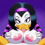  1:1 2020 anatid anseriform anthro areola avian bird black_hair breasts disney duck duo female first_person_view genitals hair half-closed_eyes hi_res kay_k lonbluewolf looking_at_viewer male male/female male_pov narrowed_eyes nipples penis sex titfuck 