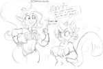  2020 after_transformation annoyed anthro breasts dialogue domestic_cat duo felid feline felis genie hair hand_on_breast humanoid humanoid_pointy_ears mammal monochrome navel nipples nude open_mouth simple_background sketch smile tgwonder white_background 