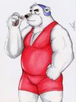 2010 anthro belly black_nose bulge hokin_the_bear humanoid_hands male mammal overweight overweight_male simple_background solo ursid wrestling_singlet 