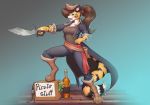  2020 alex_marx alexthecatte_(disambiguation) anthro breasts brown_hair clothed clothing digital_media_(artwork) fangs felid female fur hair hi_res mammal melee_weapon open_mouth pantherine pirate reaper3d simple_background smile solo step_pose striped_body striped_fur stripes tiger weapon 