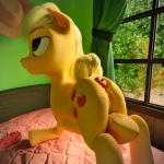  1:1 3d_(artwork) anal anal_penetration apple applejack_(mlp) ass_up bed bedroom bedroom_eyes butt digital_media_(artwork) earth_pony equid equine female food food_fetish food_play friendship_is_magic fruit furniture hi_res horse looking_up mammal masturbation my_little_pony narrowed_eyes ooredelen penetration plant pony seductive solo 