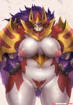  anthro anthrofied areola big_breasts breasts butt_from_the_front canid canine colored crowned_shield_zamazenta curvy_figure female front_view genitals girlsay hi_res legendary_pok&eacute;mon looking_at_viewer mammal nintendo nipples pok&eacute;mon pok&eacute;mon_(species) pubes pussy solo standing text thick_thighs url video_games voluptuous wide_hips yellow_eyes zamazenta 
