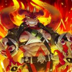  1:1 2020 abs anthro belt claws cthugha hi_res horn jacketbear looking_at_viewer male melee_weapon muscular muscular_male nipples pecs solo sword teeth tokyo_afterschool_summoners video_games weapon 