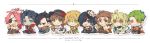  3girls 6+boys achilles_(fate) ahoge apollo_(fate) bartholomew_roberts_(fate/grand_order) beer_mug black_eyes black_hair blonde_hair blue_eyes brown_eyes brown_hair charlotte_corday_(fate/grand_order) chibi crossed_arms dark_skin dark_skinned_male dated dress eyepatch facial_scar fate/grand_order fate_(series) francis_drake_(fate) green_eyes green_hair hat jason_(fate/grand_order) mandricardo_(fate/grand_order) mochizuki_chiyome_(fate/grand_order) multiple_boys multiple_girls orion_(super_archer)_(fate) paris_(fate/grand_order) pink_hair purple_eyes scar sitting smile 