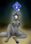  absurd_res anthro big_breasts bone breasts canid canine chained digitigrade female fur genitals grey_body grey_fur hi_res humanoid_genitalia mammal nipples pussy qr_code scp-1471 scp_foundation sign simple_background skull solo spread_legs spreading tongue tongue_out unusualmatias 