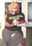  2020 anthro beverage big_breasts blue_eyes breasts canid canine canis cherrikissu clothed clothing curvy_figure english_text female food fur hair hi_res looking_at_viewer mammal mature_female multicolored_body multicolored_fur red_body red_fur slightly_chubby solo standing text thick_thighs two_tone_body two_tone_fur voluptuous white_body white_fur wide_hips wolf 