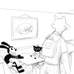  1:1 anthro arthropod backpack beastars canid canine canis crab crustacean decapoda disney domestic_cat felid feline felis female furniture hi_res hladilnik lagomorph legoshi_(beastars) leporid mae_borowski malacostracan male mammal marine monochrome night_in_the_woods oswald_the_lucky_rabbit painting rabbit sketch smoking table video_games wolf 