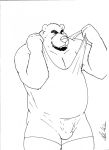  2014 anthro beard belly bulge facial_hair hi_res hokin_the_bear male mammal monochrome overweight overweight_male simple_background solo ursid white_background wrestling_singlet 