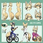  1:1 3_toes 4_fingers absurd_res aliya_sari_(readerno31142) anthro bad_guy_cafe black_nose canid canine corsac_fox corsac_vixen english_text female fingers fox fur green_eyes hi_res mammal model_sheet multicolored_body multicolored_fur multiple_poses pose sand_fur solo tan_body tan_fur text toes two_tone_body two_tone_fur ziegelzeig 
