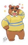  2020 animal_crossing anthro belly blush brown_body brown_fur clothing eyes_closed fur hi_res male mammal megawaffle_(artist) nintendo overweight overweight_male shirt simple_background solo teddy_(animal_crossing) topwear ursid video_games white_background 