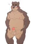  2017 anthro balls belly blush brown_body brown_fur erection fur genitals humanoid_hands kemono male mammal moobs navel nipples overweight overweight_male penis ryuta-h simple_background solo ursid white_background 