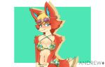  andrewgtrez animal_crossing anthro audie_(animal_crossing) bikini blonde_hair blush breasts canid canine canis clothed clothing digital_media_(artwork) eyeslashes eyewear female fur hair hi_res mammal nintendo simple_background solo swimwear video_games wolf 