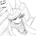  1:1 angry anthro clothing diner female hat headgear headwear hi_res hladilnik lagomorph leporid looking_at_viewer made_in_abyss mammal monochrome nanachi narehate rabbit scarf sitting sketch solo 