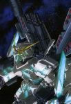  absurdres full_armor_unicorn_gundam glowing glowing_eyes green_eyes gundam gundam_unicorn highres mecha mecha_focus missile_pod mobile_suit naka_morifumi nebula no_humans nt-d robot scan science_fiction shield solo space star_(sky) unicorn_gundam upper_body v-fin 