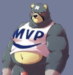  2020 absurd_res animal_crossing anthro belly black_nose blush clothing curt_(animal_crossing) genitals hi_res jumperbear kemono male mammal nintendo overweight overweight_male penis shirt simple_background solo topwear ursid video_games 