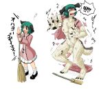  ! 2019 ? anthro before_and_after broom canid canine fur genitals green_hair growth hair hi_res humanoid humanoid_to_anthro japanese_text kyouko_kasodani male mammal pawpads penis shocked smile standing sukedai_haniwa text touhou transformation video_games white_body white_fur 