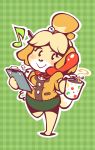  2016 accessory animal_crossing anthro beverage blush canid canine clothing coffee cup female floppy_ears hair_accessory holding_object isabelle_(animal_crossing) mammal nintendo phone smile solo torkart video_games 
