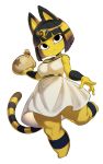  2020 absurd_res animal_crossing ankha_(animal_crossing) anthro bag black_hair bob_cut breasts clothing domestic_cat dress featureless_feet felid feline felis female frown fur hair hi_res holding_object jewelry looking_up mammal money money_bag necklace nintendo short_hair simple_background solo space_zin striped_tail stripes uraeus video_games waist_accessory white_background yellow_body yellow_fur 