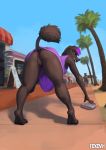  anthro anus bag bent_over breasts butt canid canine canis clothing domestic_dog female foxovh genitals hi_res looking_back mammal perci poodle public purple_eyes pussy 