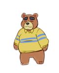  2020 animal_crossing anthro belly brown_body brown_fur clothing eyes_closed fur hi_res male mammal megawaffle_(artist) nintendo overweight overweight_male shirt simple_background solo teddy_(animal_crossing) topwear ursid video_games white_background 