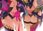  144_(riesztan) 2girls angela_(seiken_densetsu_3) close-up feathers gloves head_out_of_frame heart heart_tattoo highres jewelry multiple_girls navel pubic_tattoo revealing_clothes riesz seiken_densetsu seiken_densetsu_3 tattoo thighs 