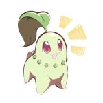  :3 :d artsy-rc chikorita commentary english_commentary gen_2_pokemon highres looking_at_viewer notice_lines open_mouth pokemon pokemon_(creature) red_eyes signature simple_background smile solo standing white_background 