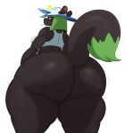  absurd_res anthro big_butt black_body bottomless breasts butt clothed clothing green_eyes green_hair hair hat headgear headwear hi_res looking_at_viewer looking_back mammal rodent sciurid solo squigga sssonic2 