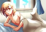  bed blanket blush collarbone flat_chest fuyutsuki_asuto lying misaka_mikoto naked_sheet nipples nude solo to_aru_majutsu_no_index under_covers window 